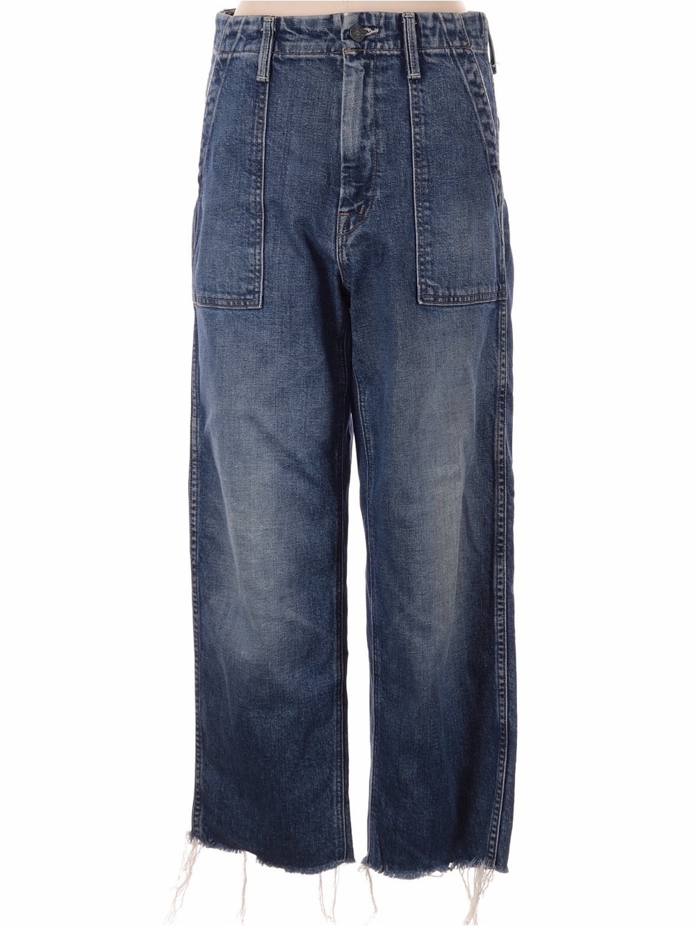 MOTHER superior  Women’s Cropped Wide-Leg Jeans — Distressed Dark Blue